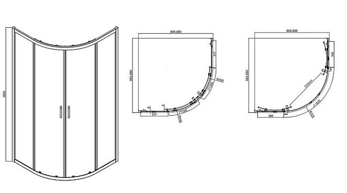 Душова кабіна Koller Pool Line ARC LNARCR90C напівкругла 900x900x1850 мм скло прозоре 6 мм