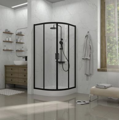 Душова кабіна Koller Pool Dakota розсувна напівкругла 90x90x185 см, скло 5 мм прозоре, чорний профіль