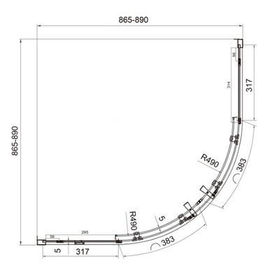 Душова кабіна Koller Pool Dakota розсувна напівкругла 90x90x185 см, скло 5 мм прозоре, чорний профіль